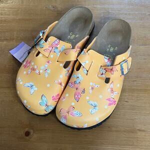 Papillio by Birkenstock Boston Clogs Butterfly Print Size EU 40 Orange German